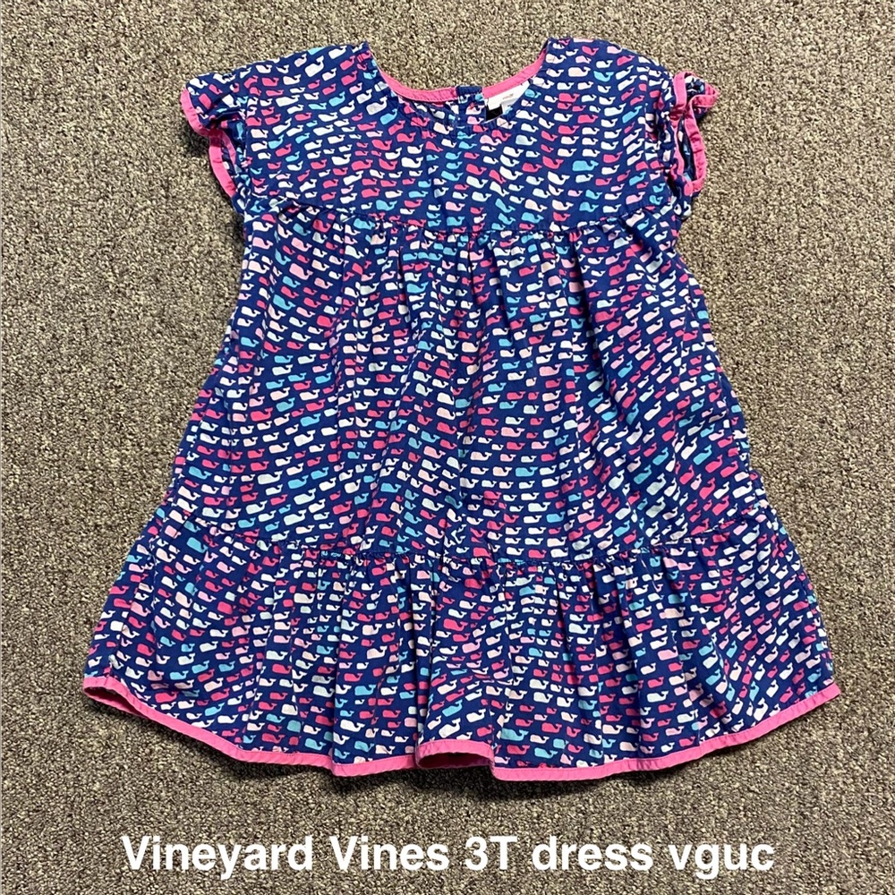 Vineyard Vines Navy Dress with Pink & White Whale Print